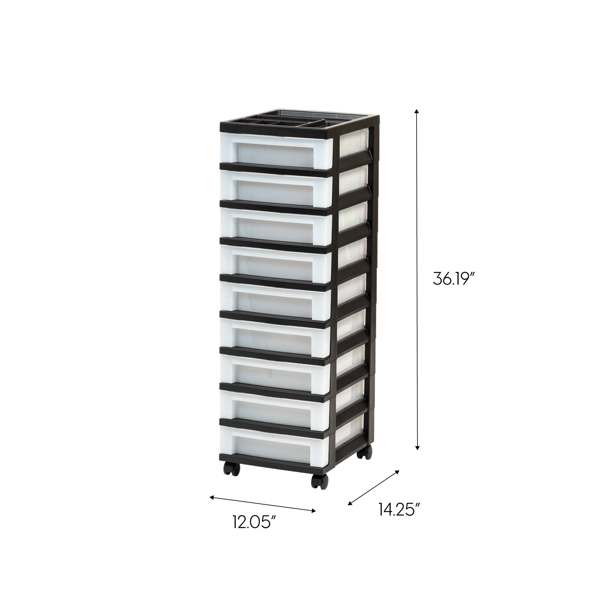 IRIS Black 9-Drawer Storage Cart with Organizer Top